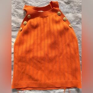 Orange Knit Tank with Gold Buttons